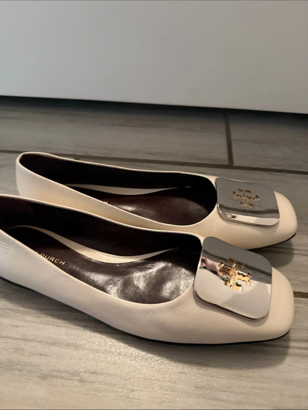 Tory Burch Cream Leather Georgia Ballet Flat